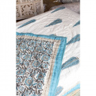 Block Printed Blue Floral Padded Quilt - 220cm x 270cm