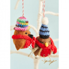 Pair of Robins in Knitted Hats