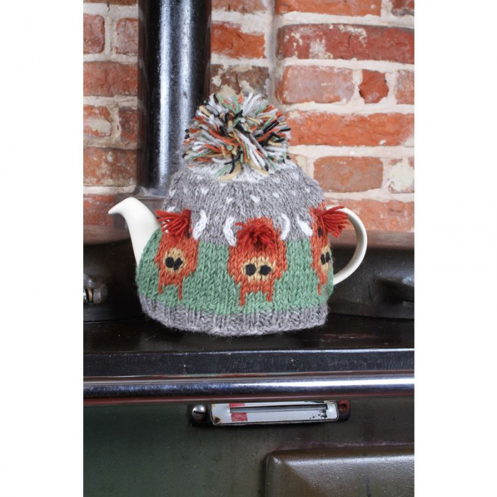 Handknitted 100% Wool Teapot Cover Pachamama Highland Cow Tea Cosy 